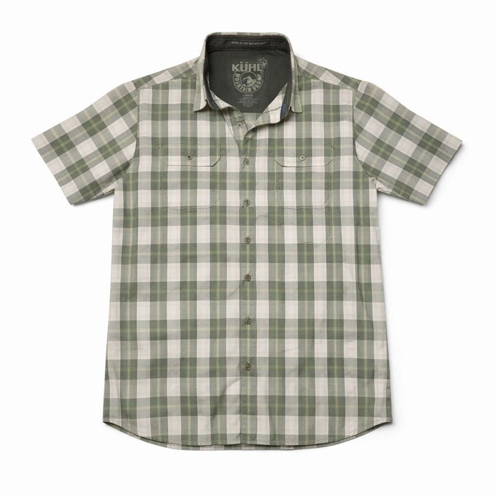 Kuhl Outdoor Plaid Button Up Shirt Green Cotton Men L Rugged Outdoorsy